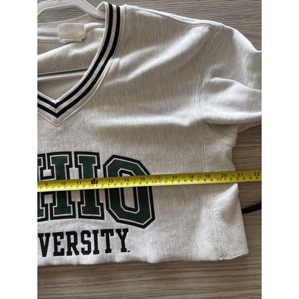 Champion Reverse Weave Ohio University Crop Sweatshirt Womens Small White V Neck - Picture 8 of 9